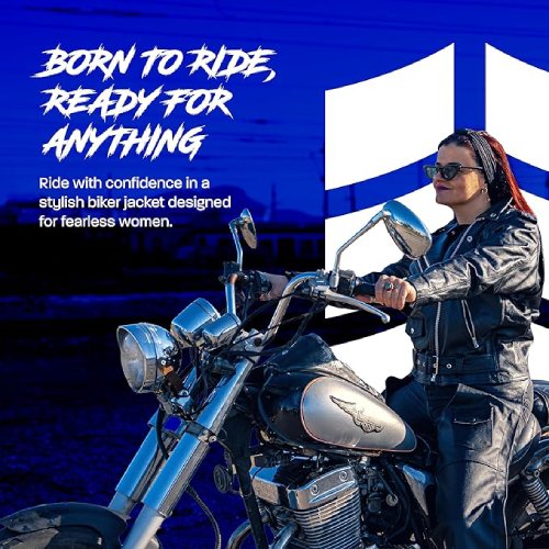Hawk Sports Leather Motorcycle Jacket For Women (Brando) - (Black) - #303 - Image 2