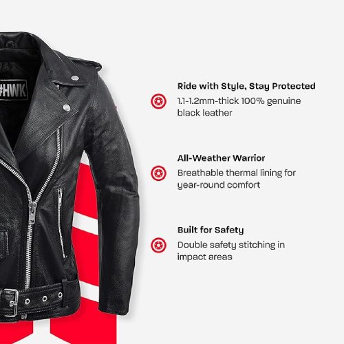 Hawk Sports Leather Motorcycle Jacket For Women (Brando) - (Black) - #303 - Image 5