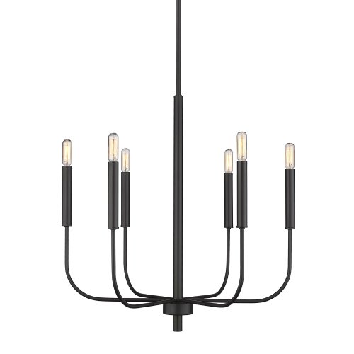6-Light Mid Century Modern Chandelier, Matte Black (Like New) - F114
