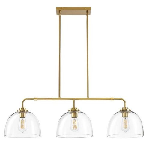 3-Light Gold Shaded Pendant Light with Transparent Glass Moder Chandeliers, Brushed Gold (Like New) - F171 - Image 4