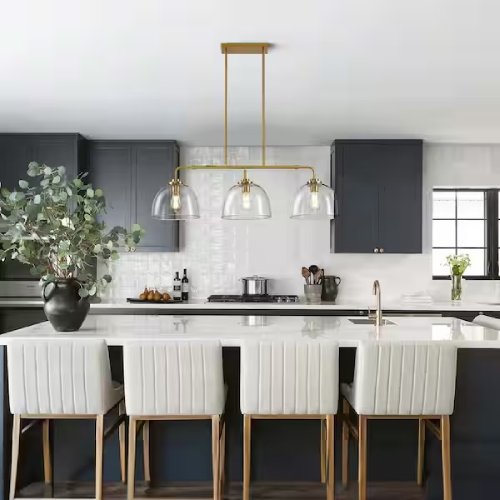 3-Light Gold Shaded Pendant Light with Transparent Glass Moder Chandeliers, Brushed Gold (Like New) - F171 - Image 2