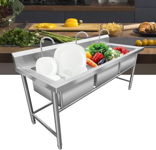 Total Tactic KC52299 Stainless Steel Utility Sink With 3 Compartment Commercial Kitchen Sink - C09