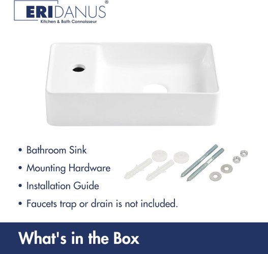 Eridanus 18" x 10'' White Ceramic Rectangular Wall Mount/Vessel Bathroom Sink (Slightly Damaged) (New) - F110 - Image 6