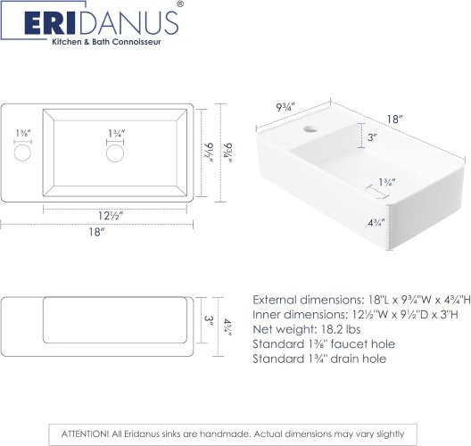 Eridanus 18" x 10'' White Ceramic Rectangular Wall Mount/Vessel Bathroom Sink (Slightly Damaged) (New) - F110 - Image 5