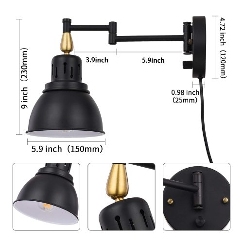 TRLIFE Plug-In Wall Sconces Set of 2 - Dimmable Swing Arm Wall Lights (Like New) - F122 - Image 3