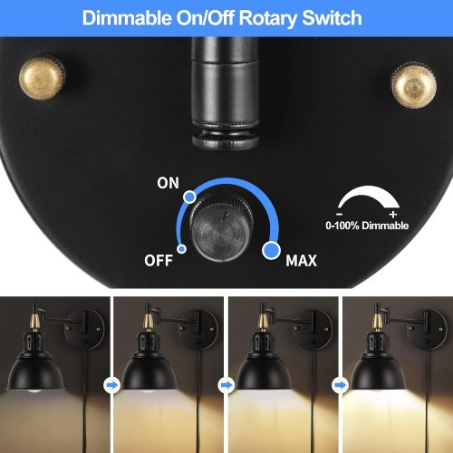 TRLIFE Plug-In Wall Sconces Set of 2 - Dimmable Swing Arm Wall Lights (Like New) - F122 - Image 2