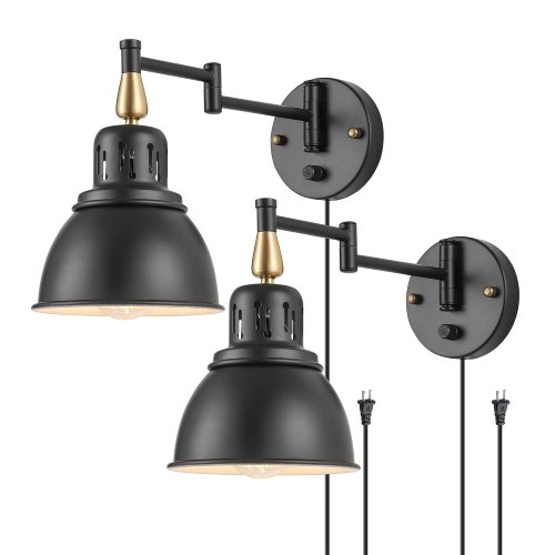 TRLIFE Plug-In Wall Sconces Set of 2 - Dimmable Swing Arm Wall Lights (Like New) - F122