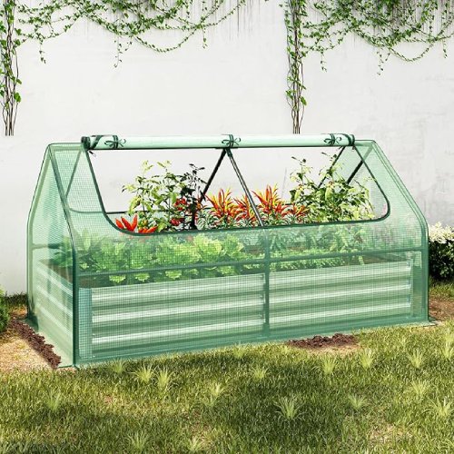 Safstar Galvanized Raised Garden Bed with Greehouse Planter Box Kit (Good) - F144