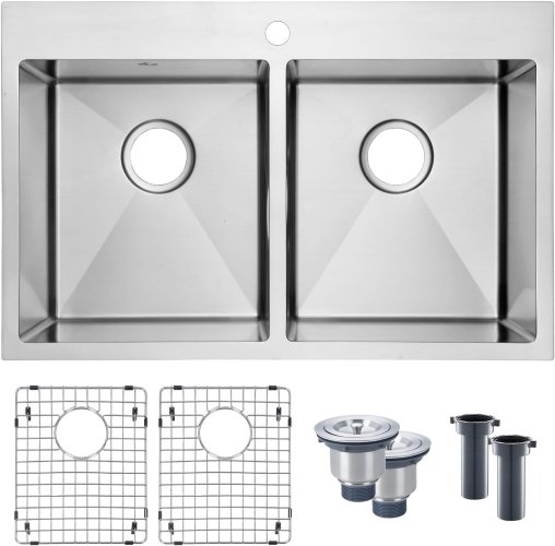 Yutong 31" x 20" Top-mount/Drop in Stainless Steel Double Bowl Kitchen Sink (Like New) - F169 - Image 3