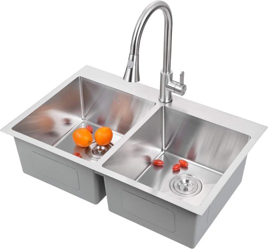 Yutong 31" x 20" Top-mount/Drop in Stainless Steel Double Bowl Kitchen Sink (Like New) - F169