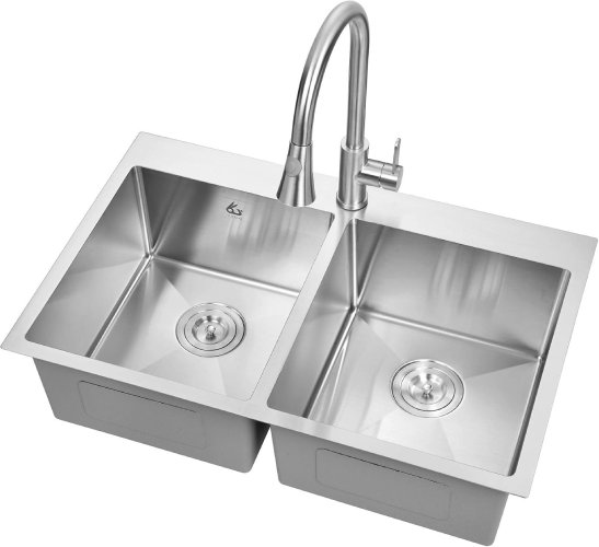 Yutong 31" x 20" Top-mount/Drop in Stainless Steel Double Bowl Kitchen Sink (Like New) - F169 - Image 4