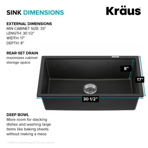 Quarza 31" dual mount single bowl granite kitchen sink - F167 - Image 3
