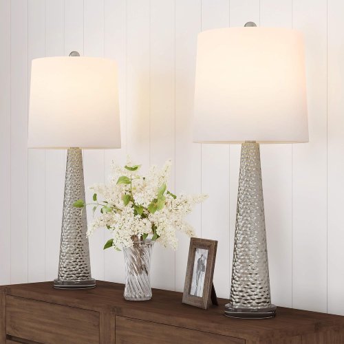 Lavish Home Modern Table Lamps, Silver - Set of 2 (Good) - F192