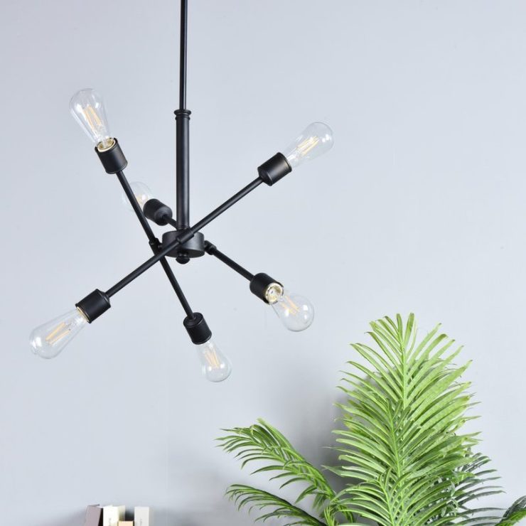 Living District Axel 6 Lights Black Pendant with Chain, Black (Like New) - F2