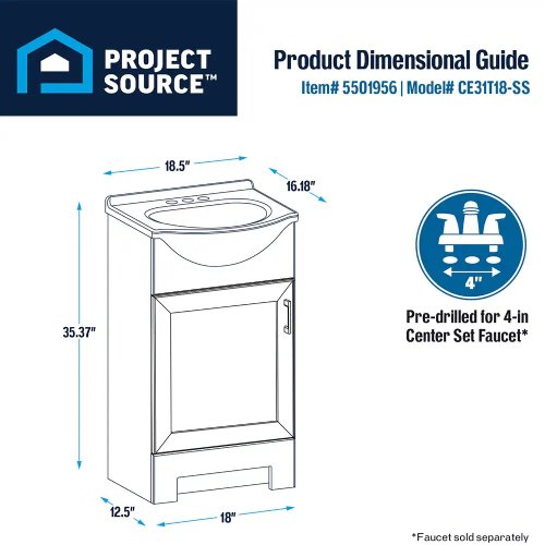 Style Selections Euro 18-in White Single Sink Bathroom Vanity with White Cultured Marble Top (Like New) - F203 - Image 4