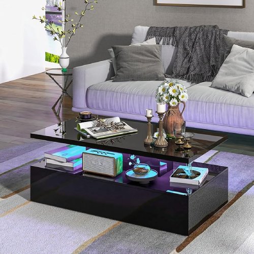 LED Coffee Table, Modern High Gloss Coffee Table w/ 20-Color LED Lights (Good) - F219 - Image 4