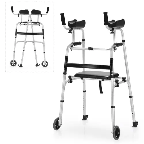 Costway Foldable Aluminum Alloy Walker Wheel Walking Frame W/ Seat (Like New) - F221