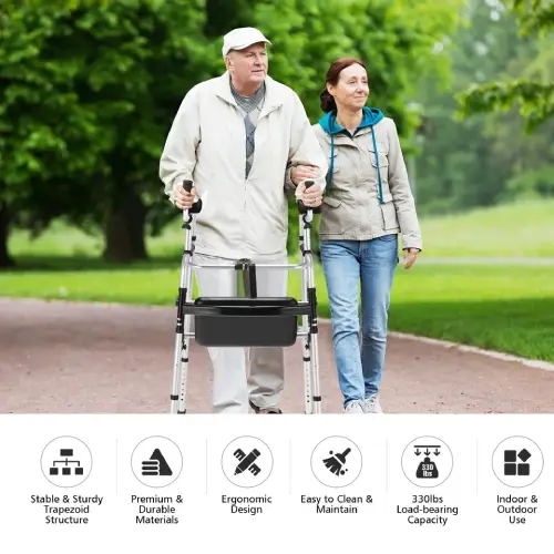Costway Foldable Aluminum Alloy Walker Wheel Walking Frame W/ Seat (Like New) - F221 - Image 2