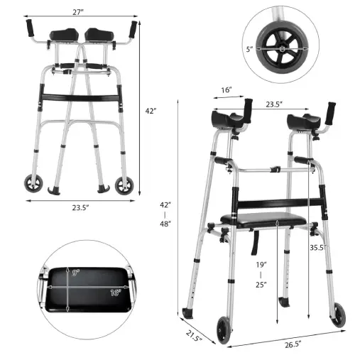 Costway Foldable Aluminum Alloy Walker Wheel Walking Frame W/ Seat (Like New) - F221 - Image 4