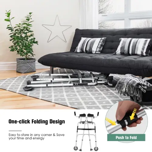 Costway Foldable Aluminum Alloy Walker Wheel Walking Frame W/ Seat (Like New) - F221 - Image 3