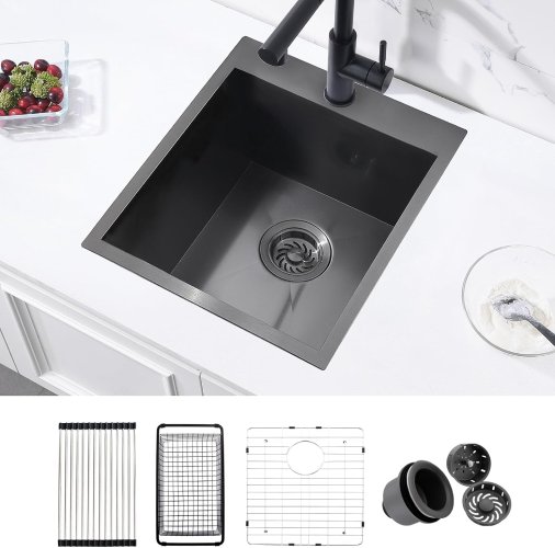 ZDHHT15 Drop in Black Kitchen Bar Sink, (Like New) - F224