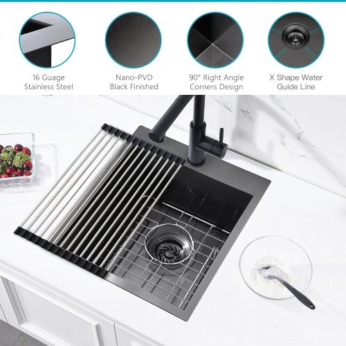 ZDHHT15 Drop in Black Kitchen Bar Sink, (Like New) - F224 - Image 4