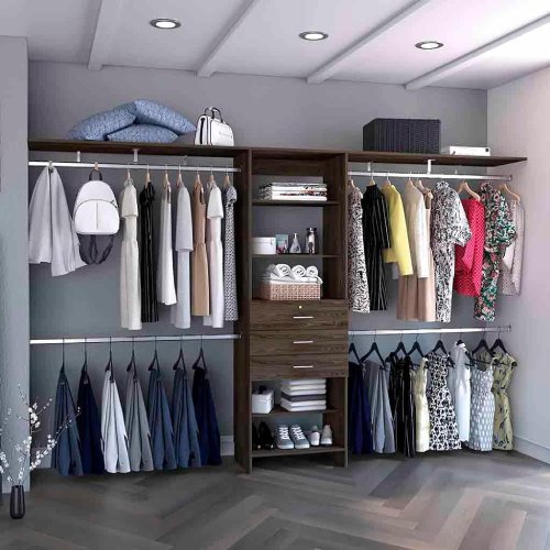 Plego 3 Drawers Closet System With 4 Metallic Rods To Hang Clothes - F227