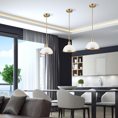 Globe Electric 60824 1-Light Pendant, Matte White, Matte Brass Accents (Like New) - F274