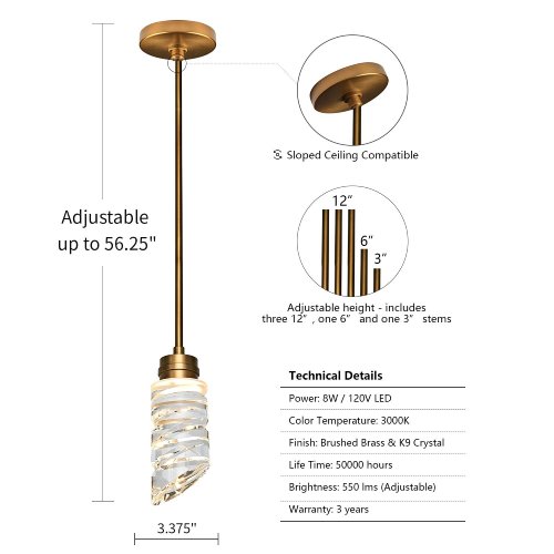 MOTINI 1-Light Modern Crystal LED Pendant Light (Good) - F283 - Image 2