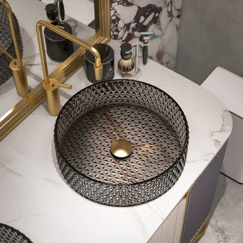 Homary 19.89'' Black Glass Circular Bathroom Sink (Like New) - F301