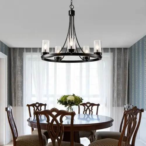 Maxax 5 Lights Wagon Wheel Chandelier, Black (Like New) - F305