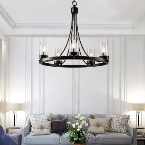 Maxax 5 Lights Wagon Wheel Chandelier, Black (Like New) - F305 - Image 7
