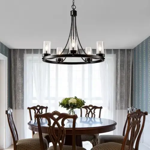 Maxax 5 Lights Wagon Wheel Chandelier, Black (Like New) - F305 - Image 2