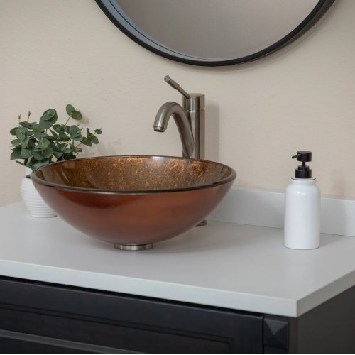 Eden Bath Speckled Bronze Round Glass Vessel Sink (Like New) - F314