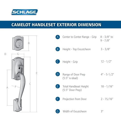 Schlage FE285 CAM 619 Acc RH Camelot Front Entry Handleset (Like New) - F316 - Image 3