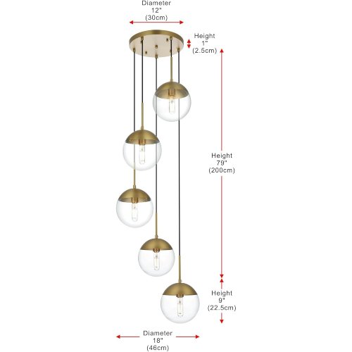 Eclipse 5-Light 18-Inch Brass Pendant Ceiling Light (Used-Good) - F276 - Image 4
