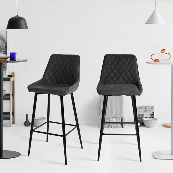 MILAN Leather Bar Stool, 75cm (Dark Grey) - NEW - Image 4