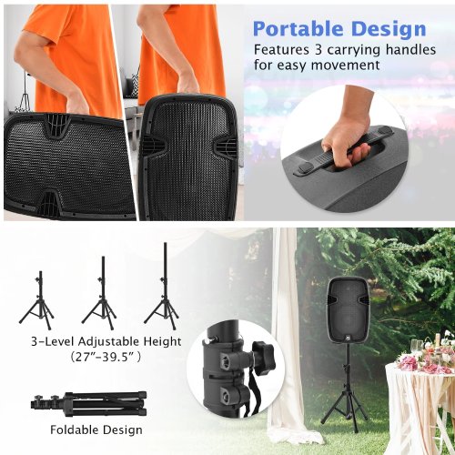 Costway Dual 12" Dual 2-Way 2000 W Powered PA Speaker System W/Bluetooth - C94 - Image 2
