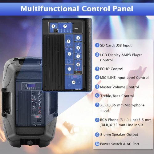 Costway Dual 12" Dual 2-Way 2000 W Powered PA Speaker System W/Bluetooth - C94 - Image 4