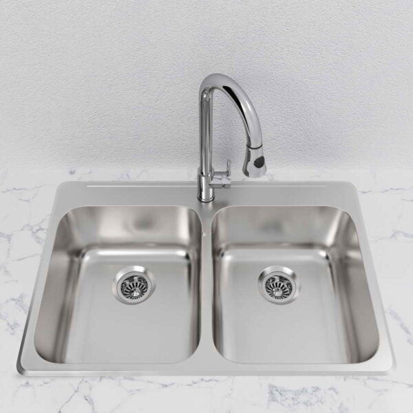 Cantrio Koncepts KSS 522 Double Basin Topmount Kitchen Sink, Stainless Steel (New) - F109