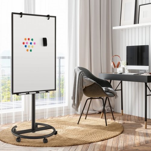 Costway Height-Adjustable Mobile Whiteboard with Round Stand Paper Clips (Like New) - F151