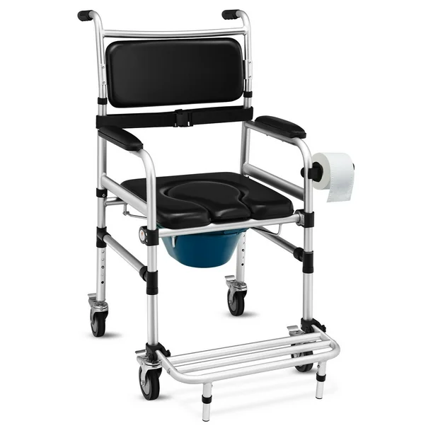 2-in-1 Aluminum Commode Shower Wheelchair with Locking Casters (Like New) - F209