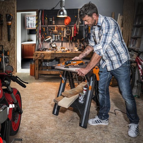 84.5 cm Portable Workbench with 2 Quick Clamps and 4 Clamp Hooks 3 Tool Boxes Carpentry Bench for Garage (Like New) - F211