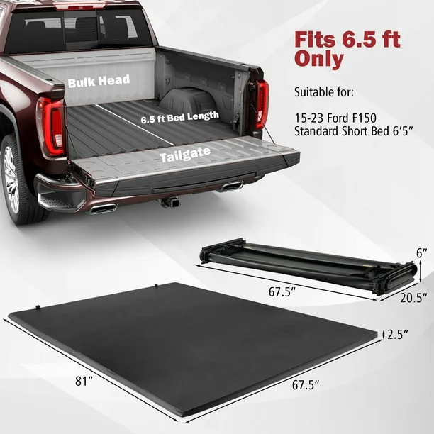 Costway 6.5ft Soft Quad-Fold Tonneau Cover for 15-23 Ford F150 Standard Short Bed (Like New) - F351 - Image 3