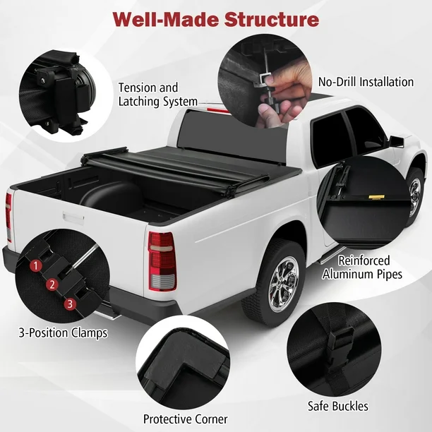 Costway 6.5ft Soft Quad-Fold Tonneau Cover for 15-23 Ford F150 Standard Short Bed (Like New) - F351 - Image 7