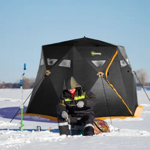 Outsunny 4 Person Insulated Ice Fishing Tent, Two Doors and Anchors for-22℉ (Like New) - F355-1 - Image 5