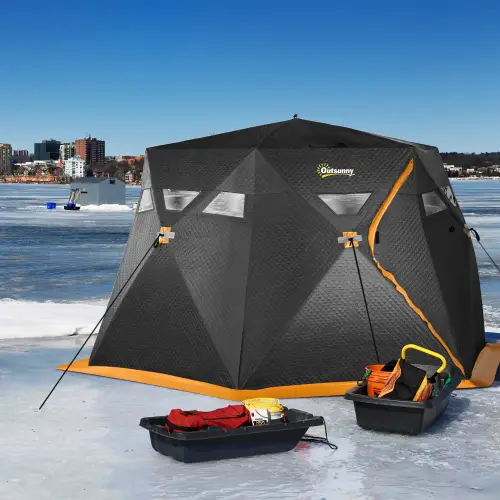 Outsunny 4 Person Insulated Ice Fishing Tent, Two Doors and Anchors for-22℉ (Like New) - F355-2