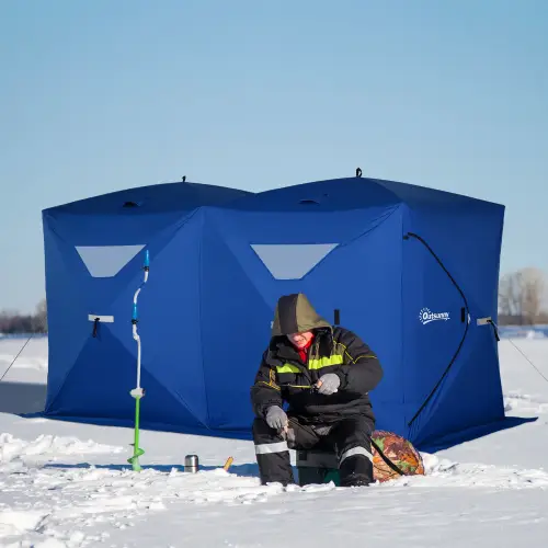 Outsunny 5-8 Person Waterproof Oxford Fabric Portable Pop-up Ice Tent with 4 Doors (Like New) - F359