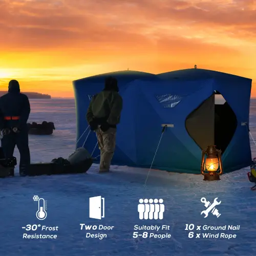 Outsunny 5-8 Person Waterproof Oxford Fabric Portable Pop-up Ice Tent with 4 Doors (Like New) - F359 - Image 3