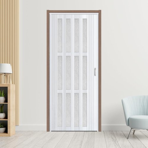 CCBOYSHARDWARE 38X80in Interior Accordion Folding Door with Installation Hardware and Lock, White (Like New) - F361